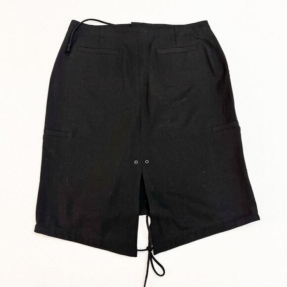 Club Monaco Black Pencil Skirt Waist Tie Adjustable Slit Skirt Size 12 - Picture 2 of 5